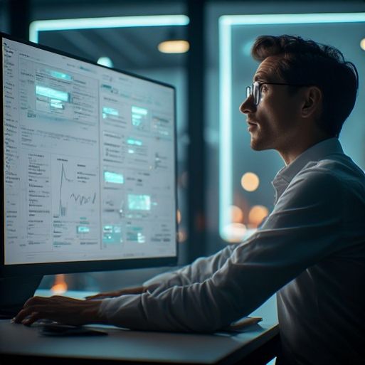 Glowing shield with an upward-trending bar graph in the center, surrounded by digital light rays and abstract technology icons, symbolizing cybersecurity and financial growth.