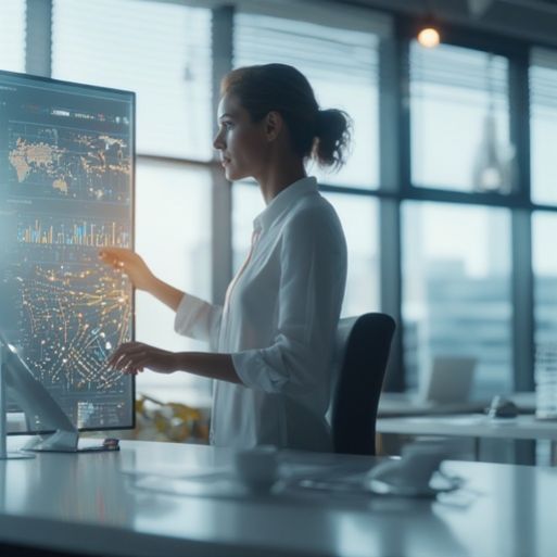 Glowing shield with an upward-trending bar graph in the center, surrounded by digital light rays and abstract technology icons, symbolizing cybersecurity and financial growth.